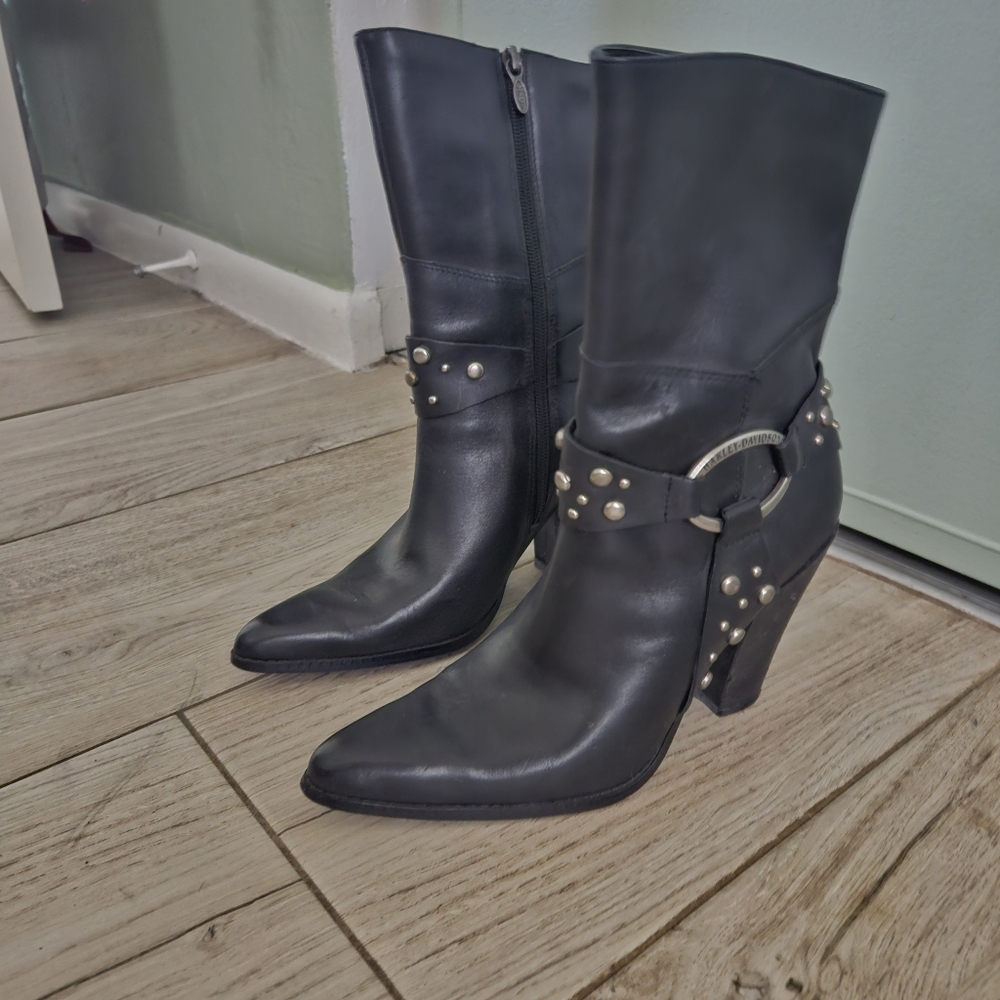 Harley Davidson Black Leather Studded Women's Boots